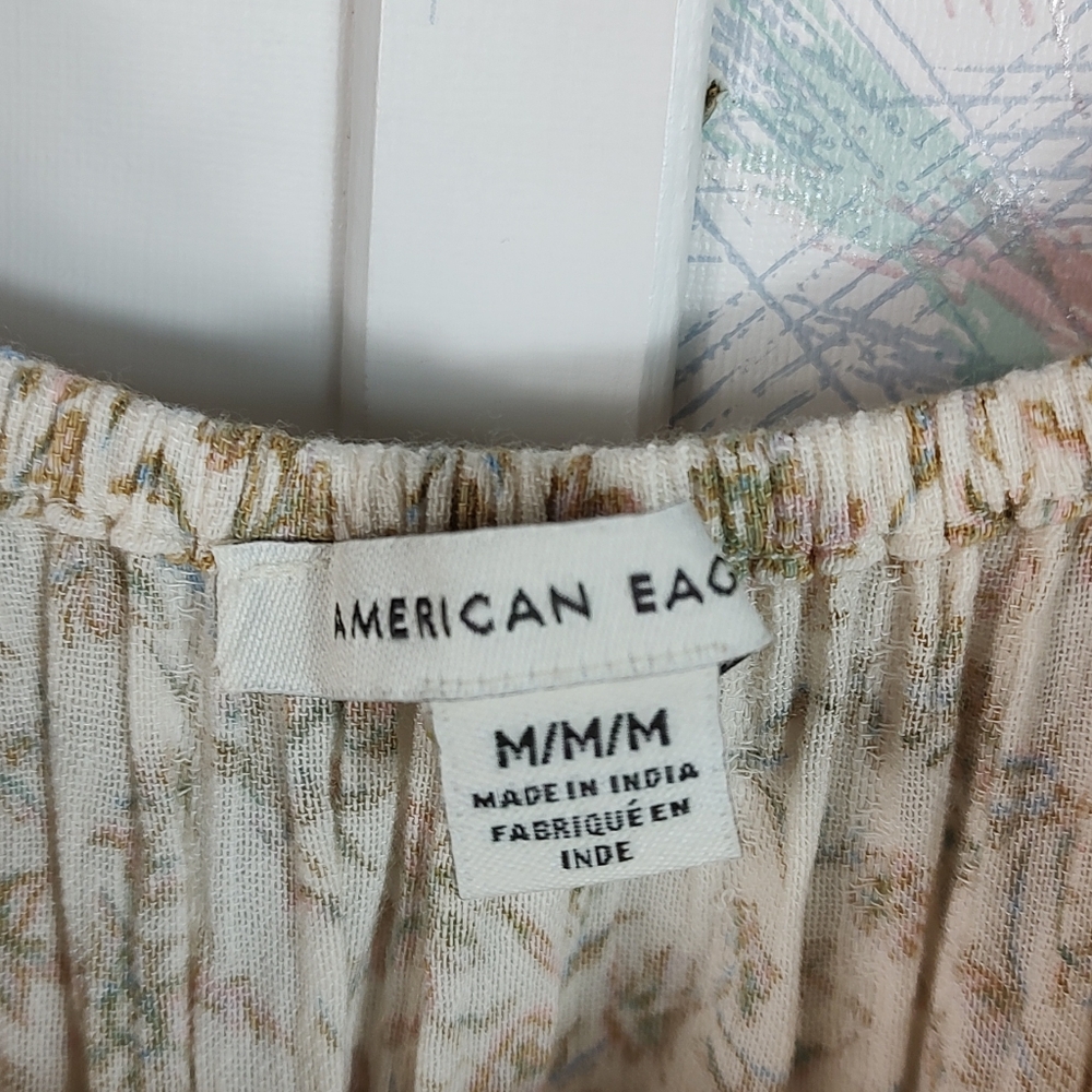 American Eagle Floral Cream Dress Short Sleeve Mini Size Medium - Picture 5 of 10